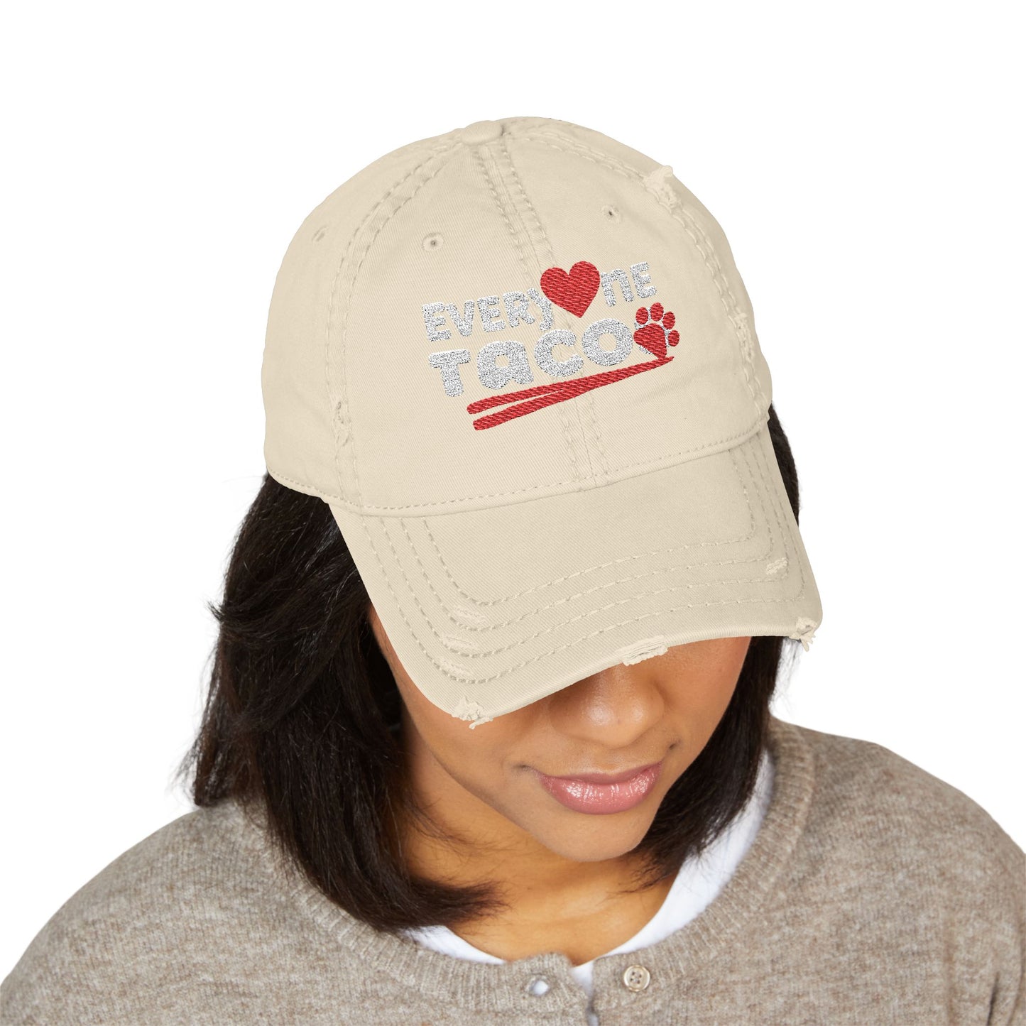 Distressed Taco the Dog, Dad Hat, Funny Hat for Taco Lovers, Embroidered Gift for Foodies, Casual Wear, Summer Accessory, Unique Father's Day Gift
