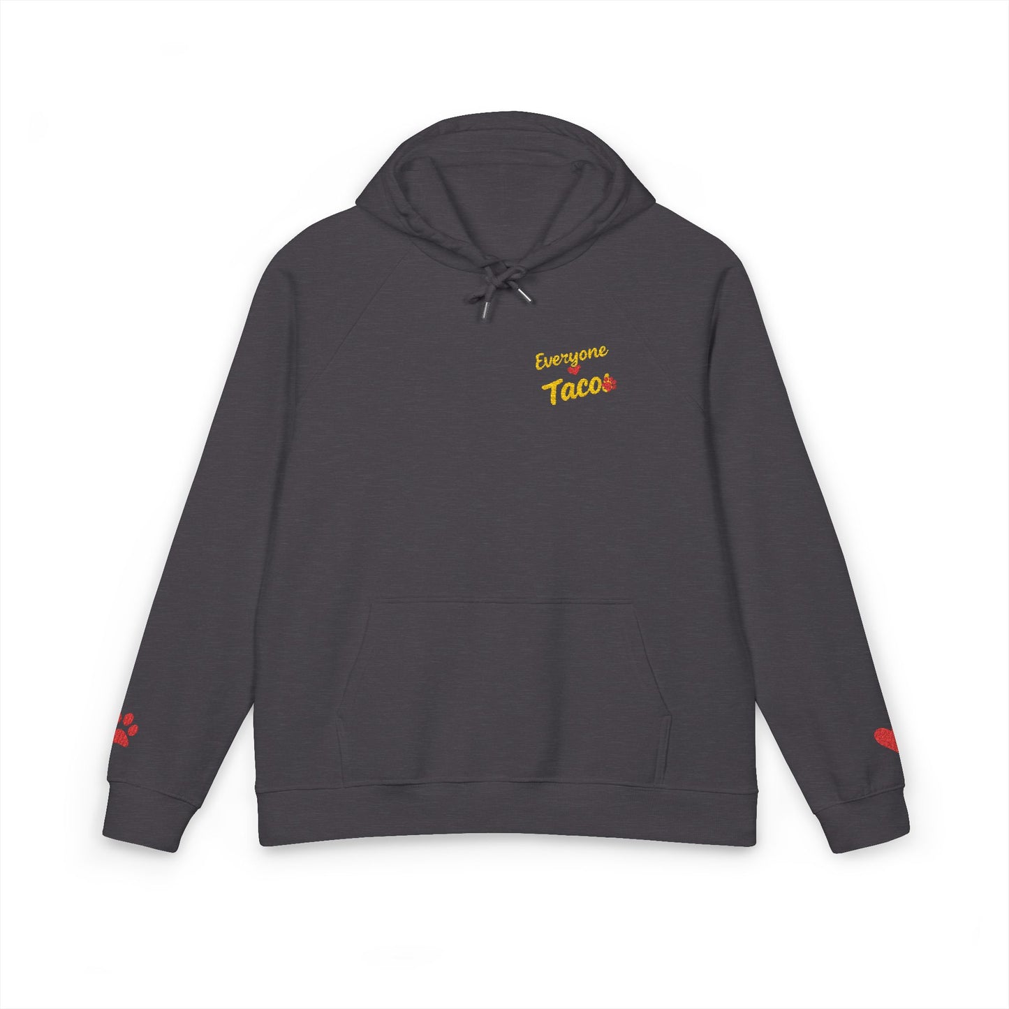 Embroidered 'Everyone Loves Taco' Raglan Hoodie — Paw and Heart Sleeve Accents