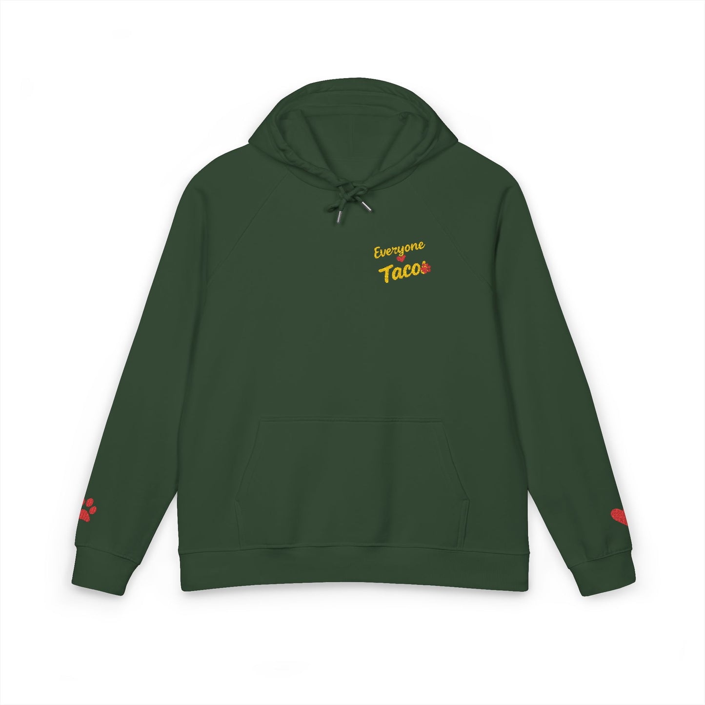 Embroidered 'Everyone Loves Taco' Raglan Hoodie — Paw and Heart Sleeve Accents