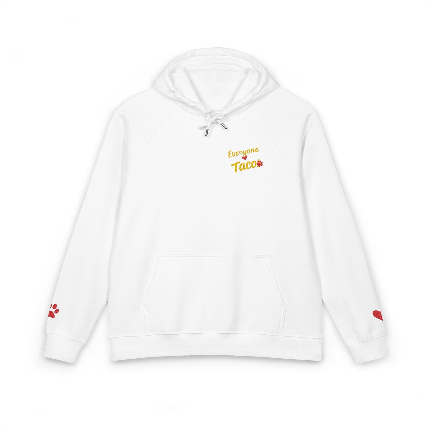 Embroidered 'Everyone Loves Taco' Raglan Hoodie — Paw and Heart Sleeve Accents