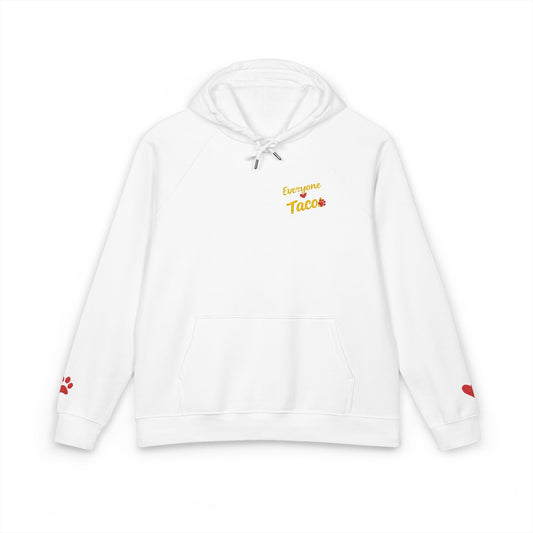 Embroidered 'Everyone Loves Taco' Raglan Hoodie — Paw and Heart Sleeve Accents